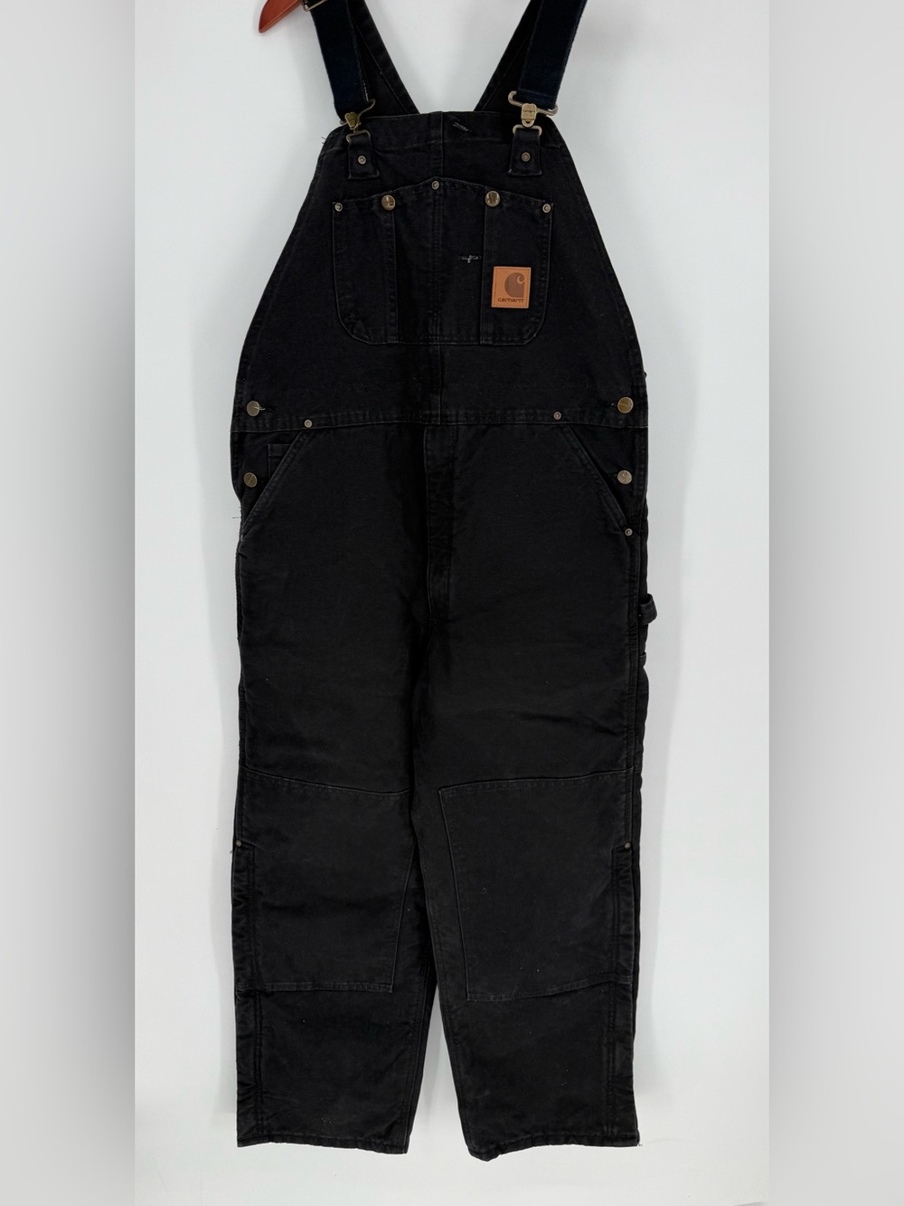 Carhartt R27 Black Sandstone Duck Quilted Bib Overalls 38x30 Workwear